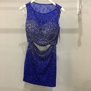 short blue two piece designer cocktail dress